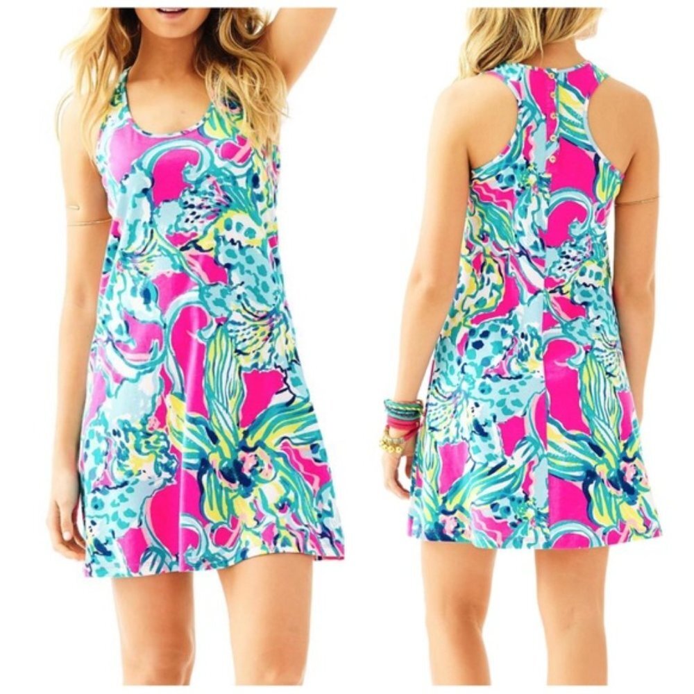 Lilly Pulitzer 23260 Women's Melle Trapeze Tank Dress Magenta Hottie Size XXS